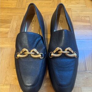 Tory Burch Black Loafers with Gold Accents
